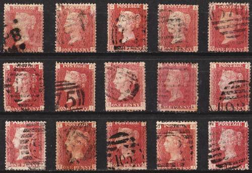 GB QV 15 x 1d reds mixed plates good used
