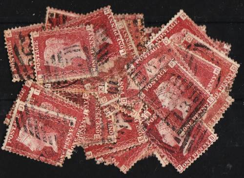 GB QV 50 1d reds mixed condition - all plate 103 - suit plater