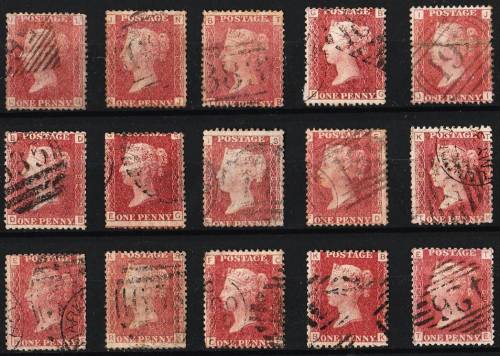 GB QV 15 x 1d reds mixed plates good used