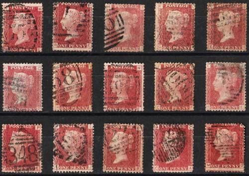 GB QV  15 x 1d reds mixed plates good used