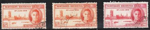N Rhodesia KG VI Victory set including SACC 46a (perf 13 1/2) FU