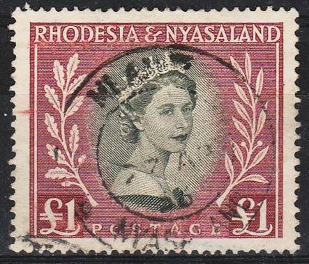 Rhodesia & Nyasaland QE II   One pound defn SACC 15 fine used