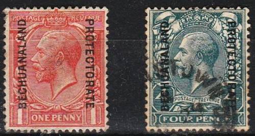Bechuanaland KG V 1d & 4d O/Prtd Defns SACC 72 & 77 fine used