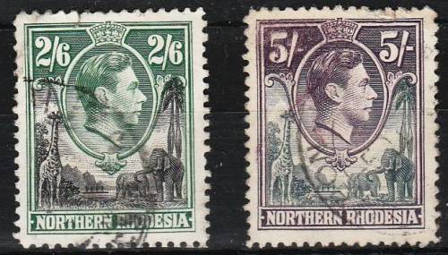 N Rhodesia KG VI 2/6d & 5/- defns SACC 41 & 43 fine used