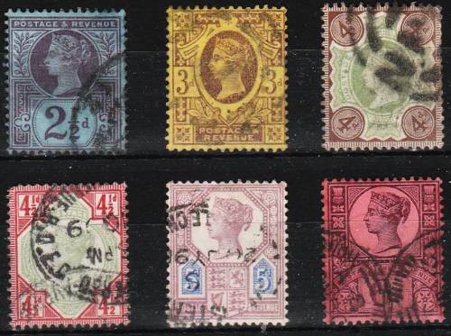 GB QV group of 6 Jubilee items fine used