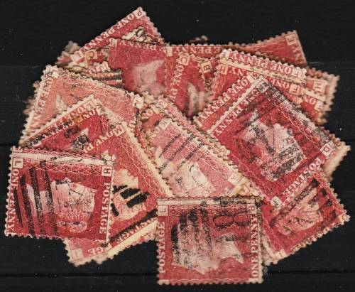 GB QV 50 x 1d reds all plate 74 mixed condition