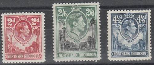 N Rhodesia KG VI 3 better defns. SACC 32, 37 & 41  MNH