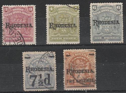 Rhodesia 5 O/Prt BSAC items fine used
