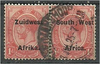 SWA 1d King's Head O/print pair  SACC 53 good used