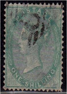 GB QV 1/- green SG 72 average used (one pulled perf)