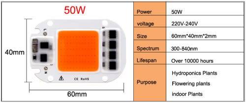 50W LED Full Spectrum Plant Grow Light 300-840nm DIY Chip AC220V  with reflector & lens* Local stock