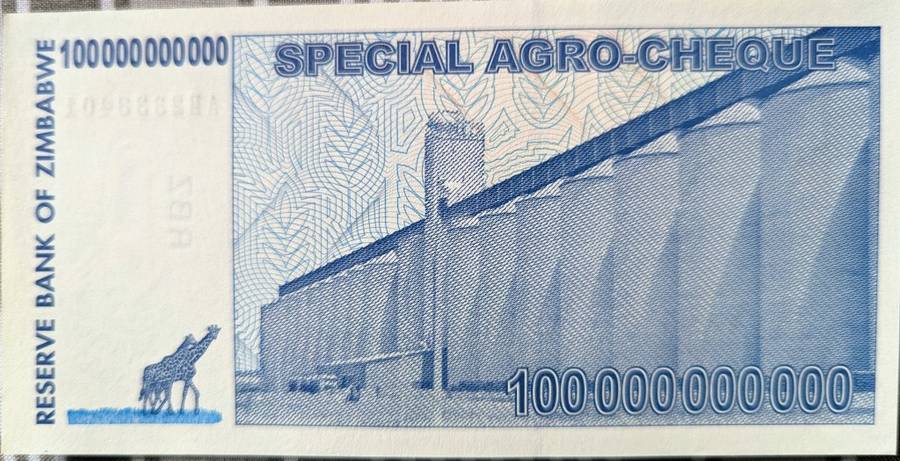 Zimbabwe 100 Billion Dollars Special Agro Cheque, 2008, P-64, UNC