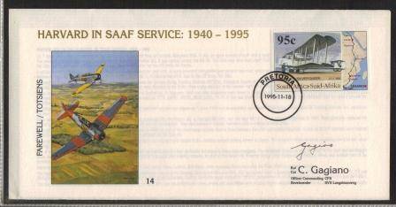SA AIR FORCE (SAAF) SIGNED COVER #AF14 HARVARD IN SAAF SERVICE FAREWELL