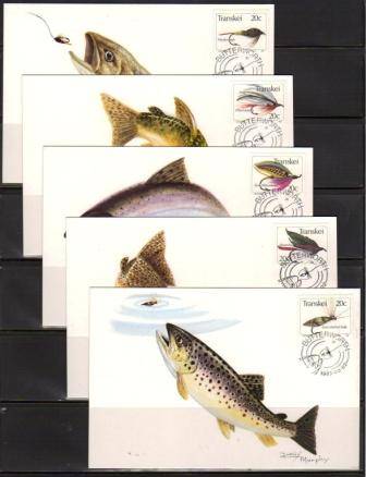 TRANSKEI 1983 4TH FISHING FLIES SET OF 5 PRIVATE MAXI CARDS