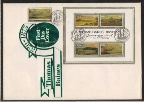 RSA 1975 THOMAS BAINES MINIATURE SHEET ON PRIVATE COVER TAGGED