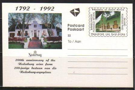 RSA INLAND POSTAGE UNUSED POSTCARD NEDERBURG # 22