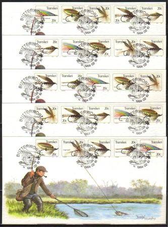TRANSKEI 1984 5TH FISHING FLIES SET OF 5 PRIVATE MAXI CARDS