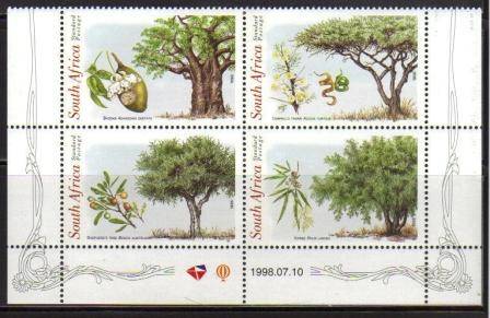 RSA 1998 INDIGENOUS TREES MNH CONTROL BLOCK OF 4