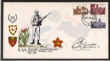 SA ARMY COM COVER # 6 - 25 YEARS 6 SA INFANTRY TRAINING UNIT - SIGNED IN BLACK INK
