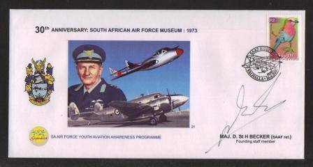 SA AIR FORCE (SAAF) FLIGHT COVER # AF21 - 30TH ANNIVERSARY SAAF MUSEUM SIGNED
