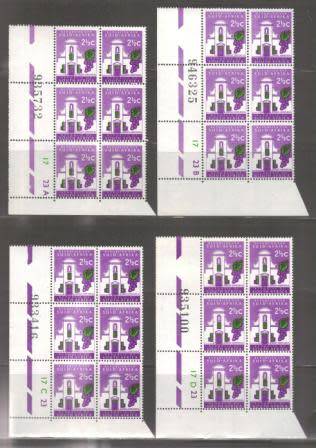 RSA 1ST DEFINITIVE 2 & 1/2c MNH CONTROL BLOCKS A&B&C&D SACC 265 WITH SHEET # MOVED INTO THIRD ROW