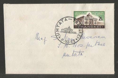 RSA 1963 TRANSKEI LEGISLATIVE ASSEMBLY PRIVATE FDC WITH OFFICIAL UMTATA D/S ADDRESSED TO UMTATA