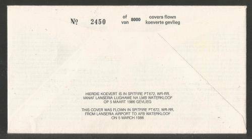 SA AIR FORCE (SAAF) FLIGHT COVER # 24 - 1986 50 GOLDEN YEARS SPITFIRE SIGNED LT COL JPM FAURE