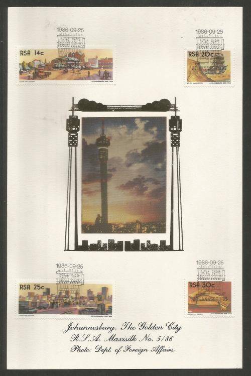 RSA 1986 JHB THE GOLDEN CITY LIMITED EDITION MAXISILK CARD # 5/86