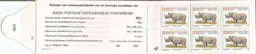 RSA 1993 RHINO BOOKLET WITH MNH LATIN COATED STAMPS FULLY PERFED FLAP 93/3 STATION 14 BY PRINTPAK