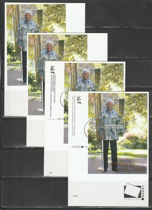 RSA 2008 MANDELA 90TH BIRTHDAY SET OF 4 PRIVATE MAXI CARDS WITH GOLD D/S