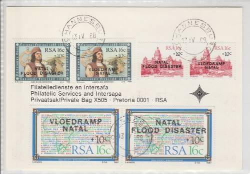 RSA 1988 FLOOD DISASTER COM CARD WITH 3 USED PAIRS D/S JHB 13/4/88