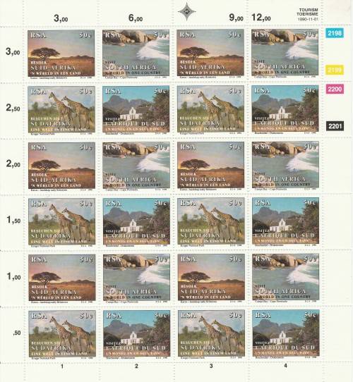 RSA 1990 TOURISM MNH FULL SHEET OF 24 WITH FULLY PERFED MARGINS