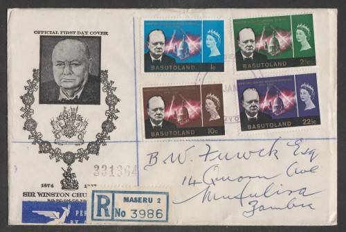 BASUTOLAND 1966 SIR WINSTON CHURCHILL REG AIRMAIL OFFICIAL FDC