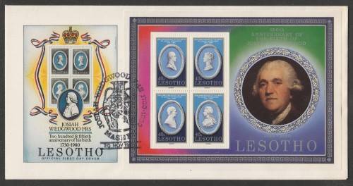 LESOTHO 1980 JOSIAH WEDGWOOD M/S OFFICIAL FDC