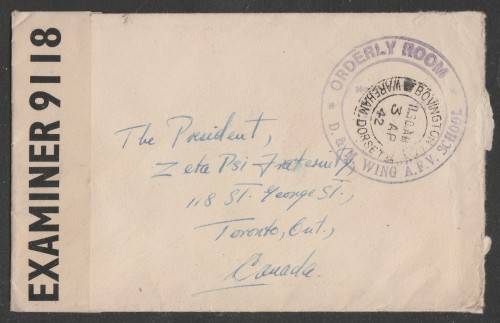 CENSOR MAIL - 1942 WWII COVER POSTAGE FREE AFV SCHOOL DORSET TO CANADA