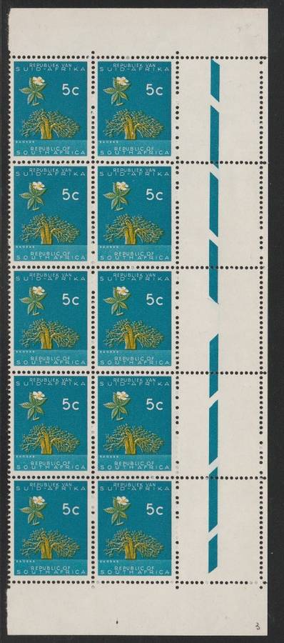 RSA 1961 1ST DEF 5c MNH RIGHT MARGINAL BLOCK OF 10 SACC 214