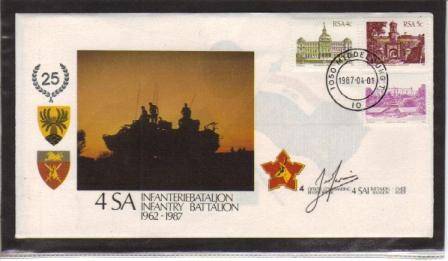 SA ARMY COVER #4 25 YEARS 4 SA INFANTRY BATTALION SIGNED