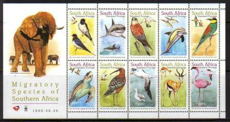 RSA 1999 MIGRATORY SPECIES MNH FULL SHEET OF 10
