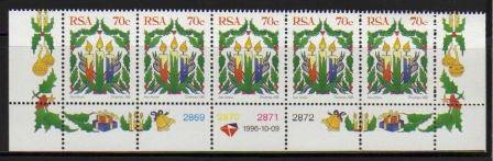 RSA 1996 CHRISTMAS MNH CONTROL STRIP OF 5