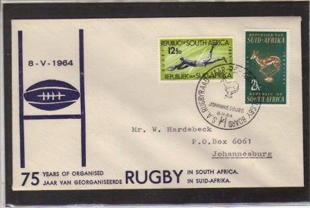 RSA 1964 75TH ANNIV SA RUGBY BOARD COVER CXD JOHANNESBURG 8/5/64