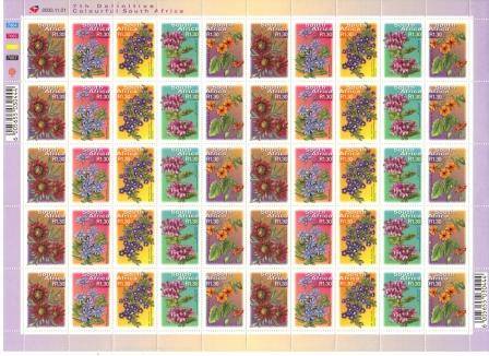 RSA 2000 7TH DEFINITIVE R1.30 FLOWERS MNH FULL SHEET 7064/7067 OF 50 DATED 01/11/2000