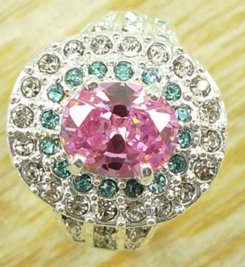 Magnificent Pink & Blue Gemstones Jewelry Silver Ring Size8