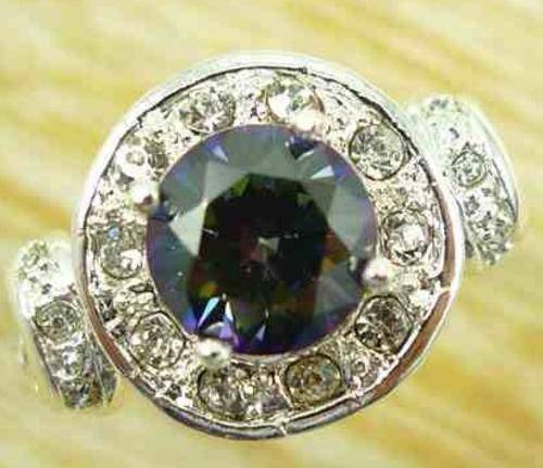 Rainbow & White Gemstones Jewelry Silver Ring Size9