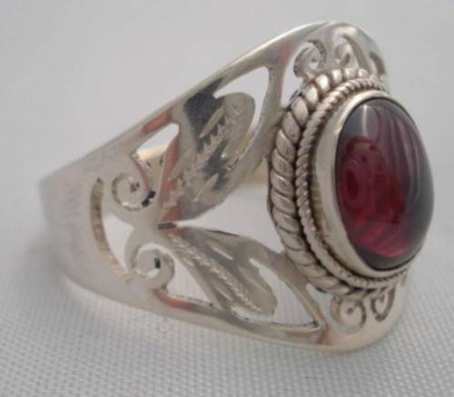 STUNNING FILIGREE GARNET RING .925 SOLID STERLING SILVER sz O