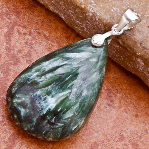 1 1/4" NATURAL SERAPHINITE 100% SOLID .925 STERLING SILVER PENDANT STAMPED 925