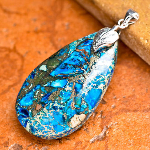 2" BLUE COPPER TURQUOISE 100% SOLID .925 STERLING SILVER PENDANT STAMPED 925