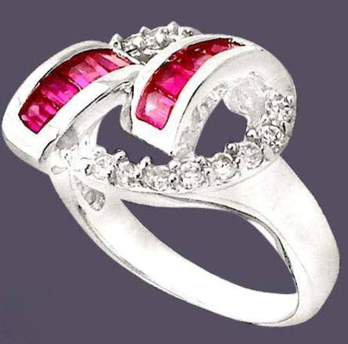 PINK RUBY BAGUETTE WHITE TOPAZ 925 STERLING SILVER RING size 8