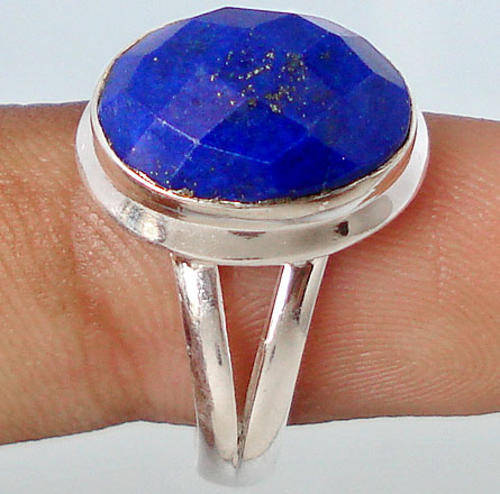 SMART BLUE LAPIS OVAL 925 STERLING SILVER SOLITAIRE RING size 7.5