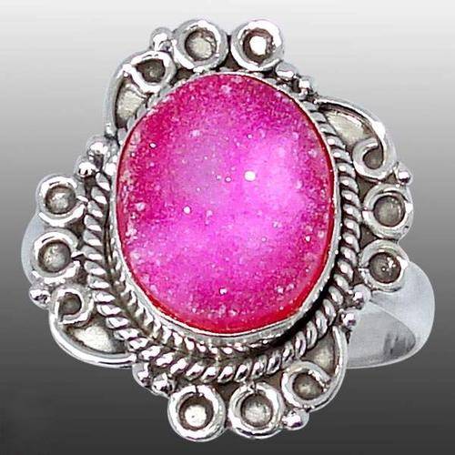 PINK DRUZY OVAL 925 SILVER RING JEWELRY size 8