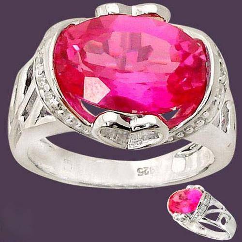 PINK RUBY OVAL 925 SILVER COCKTAIL RING size 9